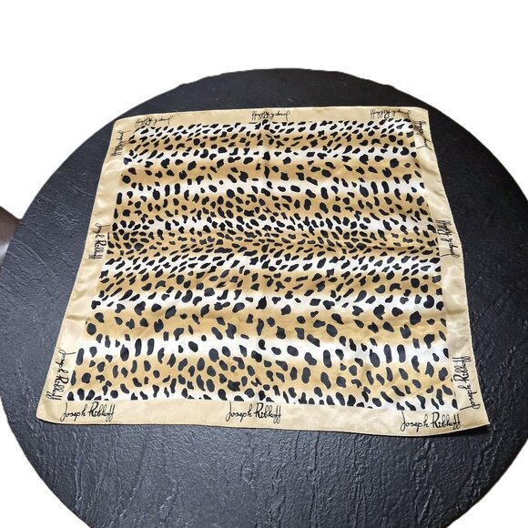 Vintage Joseph Ribkoff Leopard Print Logo Scarf Y2K Satin Square Logomania - Picture 1 of 2